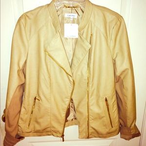 Calvin Klein cream colored leather jacket