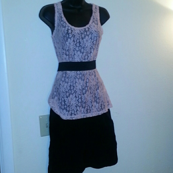Maurice Pink lace top & black stetchy skirt