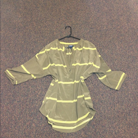 Dark green shirt with lime green strips