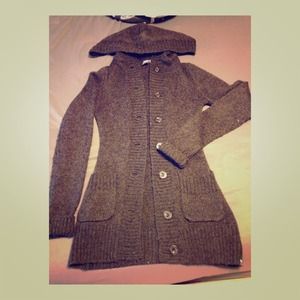 Gray Oversized Knitted Button-Down Sweater