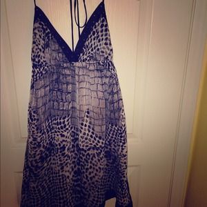 Patterned deep V halter dress