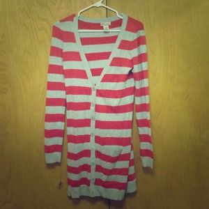 Red striped cardigan