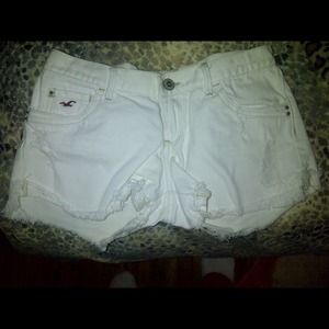 Hollister White Denim Distressed Ripped Shorts