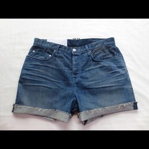 Helmut Lang boyfriend distressed jean shorts