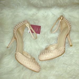 Zara Studded Stud Vamp Heels Shoes Ankle Strap