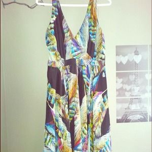 Feather-print maxi dress.