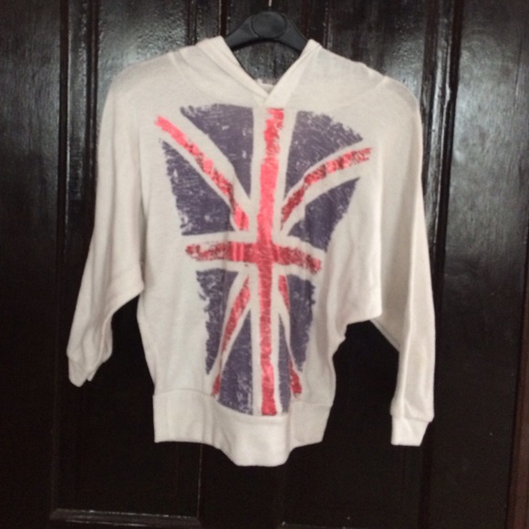 british long sleeve sweater with hood on the back