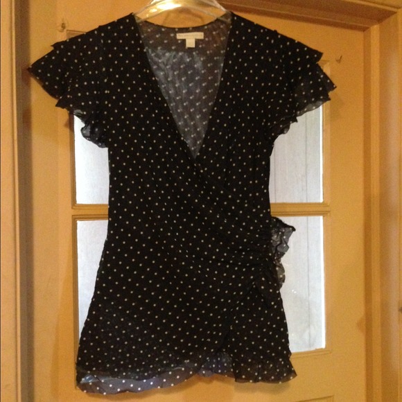 NY&Co black shirt w/ white polka dots