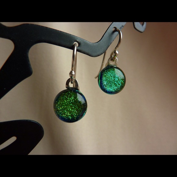 GLASS DICHROIC EARRINGS STERLING SILVER EARWIRE - Picture 2 of 4