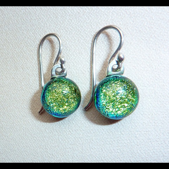 GLASS DICHROIC EARRINGS STERLING SILVER EARWIRE - Picture 3 of 4
