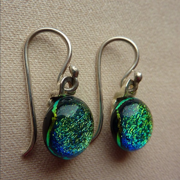 GLASS DICHROIC EARRINGS STERLING SILVER EARWIRE - Picture 4 of 4