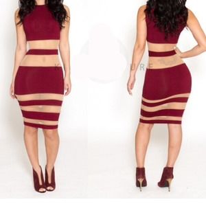 Burgundy sheer dress