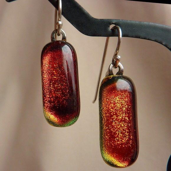 DICHROIC GLASS EARRINGS STERLING SILVER EARWIRE - Picture 2 of 4