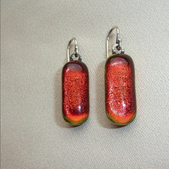 DICHROIC GLASS EARRINGS STERLING SILVER EARWIRE - Picture 3 of 4