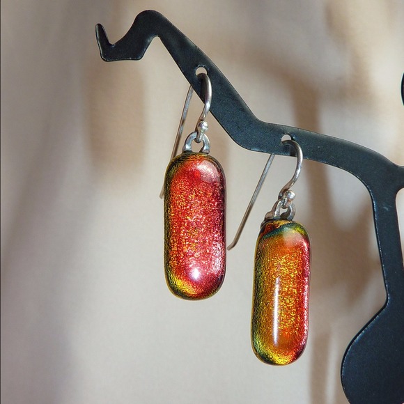 DICHROIC GLASS EARRINGS STERLING SILVER EARWIRE - Picture 4 of 4
