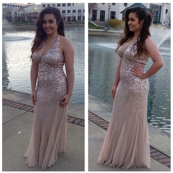 Prom sequence full length dress in blush
