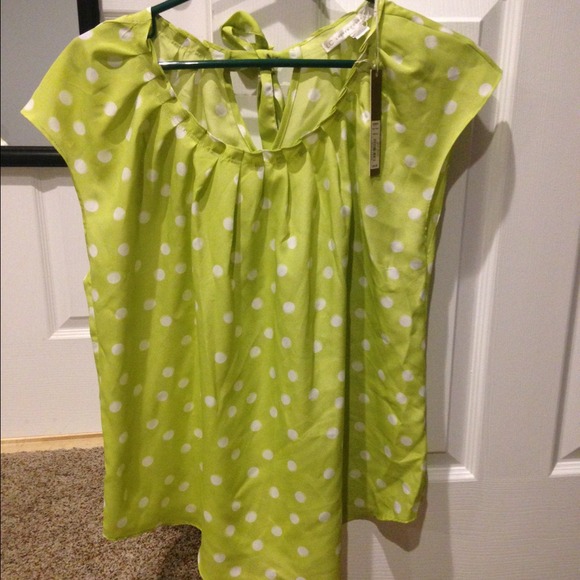 Lauren Conrad Green and White Polka Dot Blouse NWT