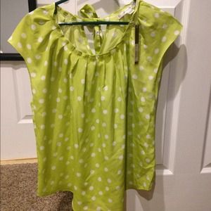 Lauren Conrad Green and White Polka Dot Blouse NWT