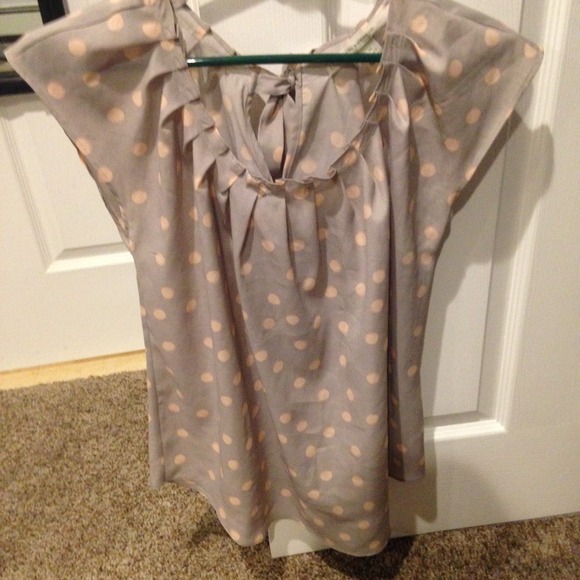 Lauren Conrad Grey and Pink Polka Dot Blouse NWT