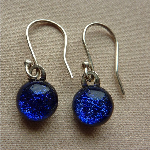 DICHROIC GLASS EARRING STERLING SILVER EARWIRE - Picture 2 of 4