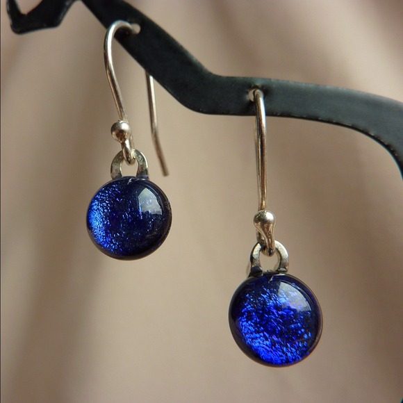 DICHROIC GLASS EARRING STERLING SILVER EARWIRE - Picture 4 of 4