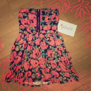Strapless floral zip up dress