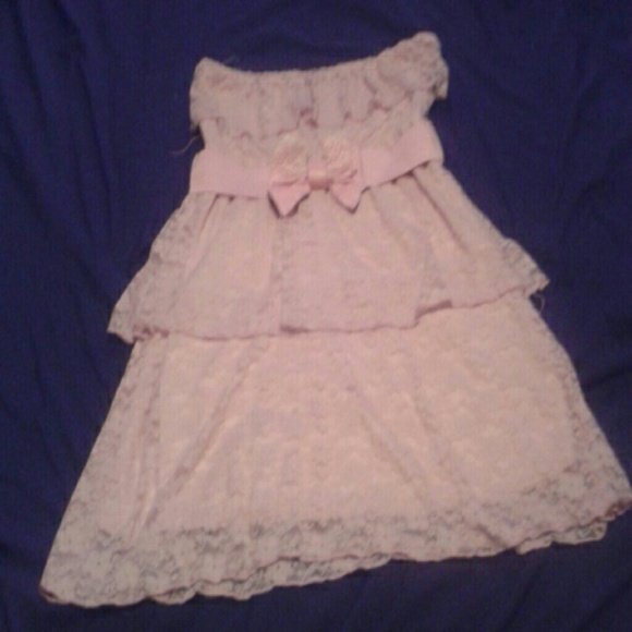 Pink Lace Strapless Dress w/ Belt