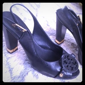 Tory Burch Open Toe Black Heels