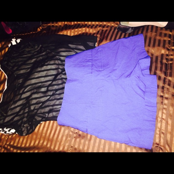 Striped & white blouse & blue high waisted shorts - Picture 4 of 4