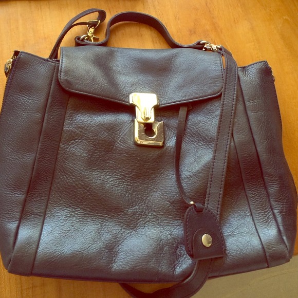 Navy blue leather tote bag