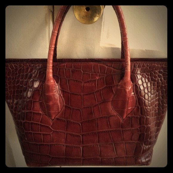 Furla alligator embossed tote bag