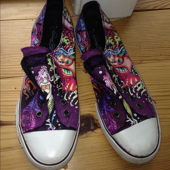 Purple ed hardy mermaid sneakers.