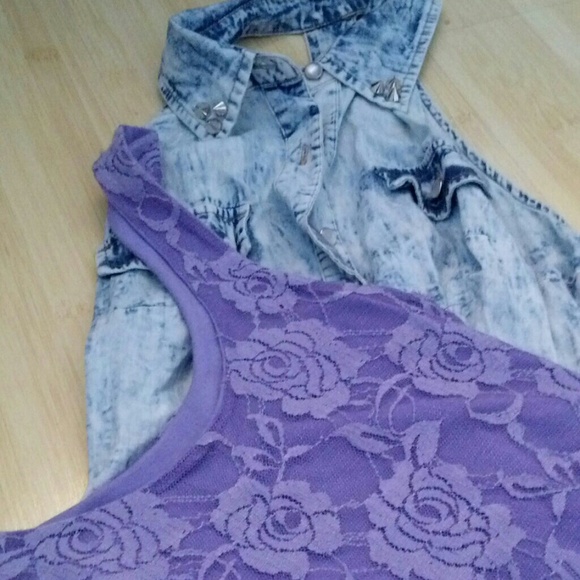 Lilac lace top and denim dress bundle