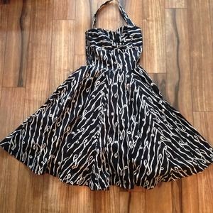 Black and white knot print circle skirt dress