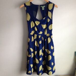 Lightweight blue dress with yellow leaf print
