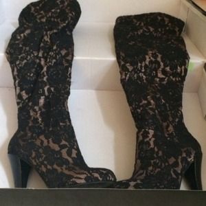 REDUCED!! Black Lace over the knee boots