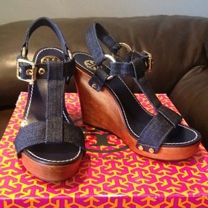 Tory Burch Beckett-Denim wedge.