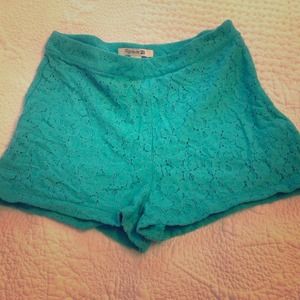 High wasted green lace shorts