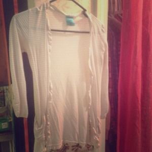 White and beige striped open sweater