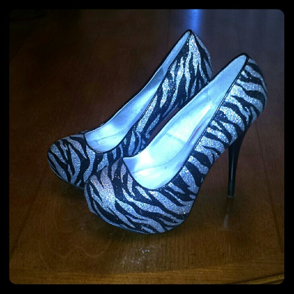 Zebra Glitter Platform Heels