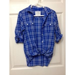 Blue Plaid Quarter Sleeve Button Up