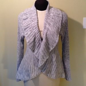 Light gray sweater knit ruffle cardigan