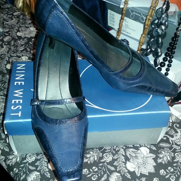 Navy Blue Leather Kitten Heels by Nine West
