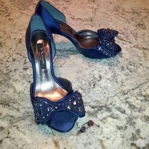 Navy blue peep toe pumps