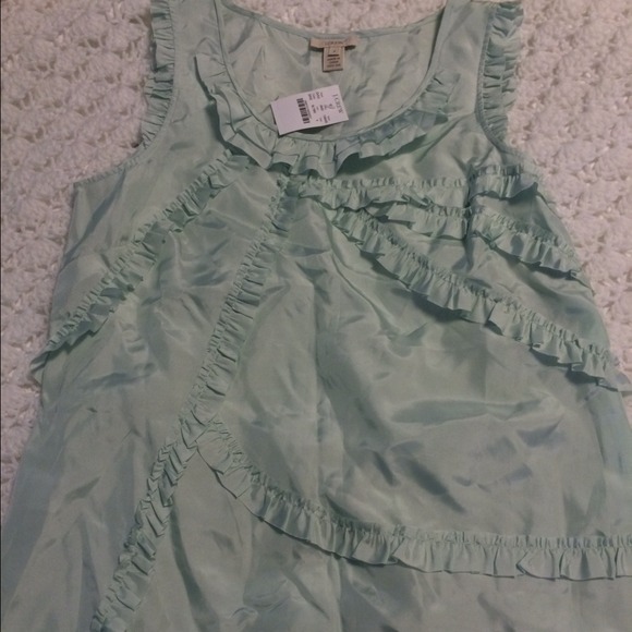 J Crew Evie Silk Ruffle Tank Aqua
