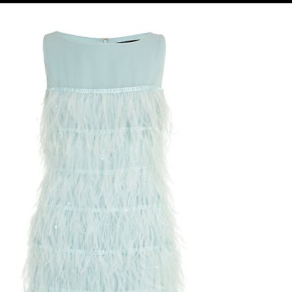 ST.JOHN  Green Tiered Feather Cocktail Dress - Picture 3 of 4