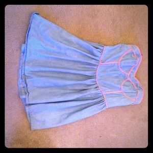 Blue summer dress with hot pink design