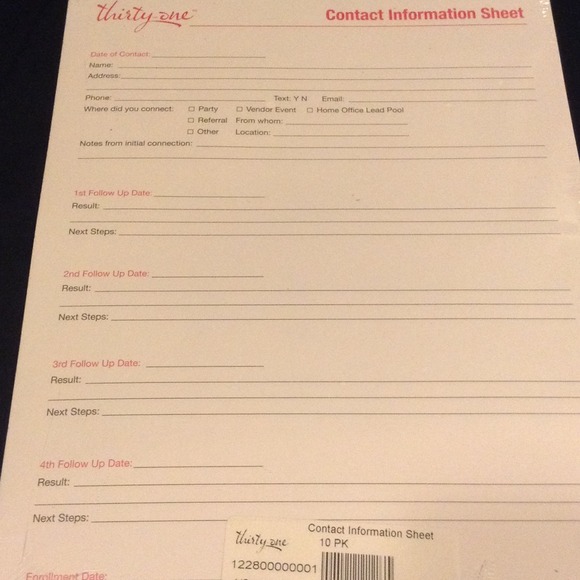 unopened thirty one contact information sheets(10) - Picture 2 of 2