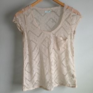 Cream geometric lace tee