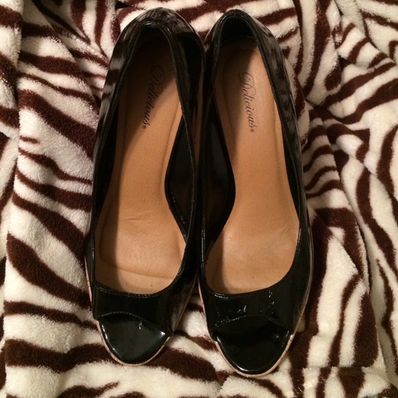 Black Cork Peeptoe Wedges